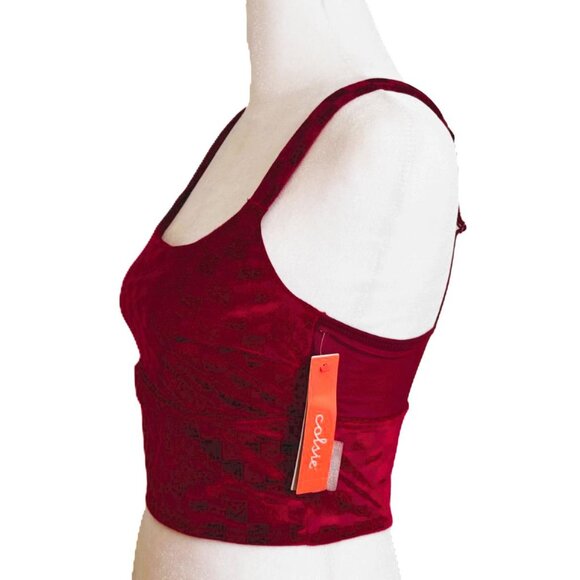 Colsie Red Checkered Velvet Brami Women's size S NWT - Picture 2 of 5